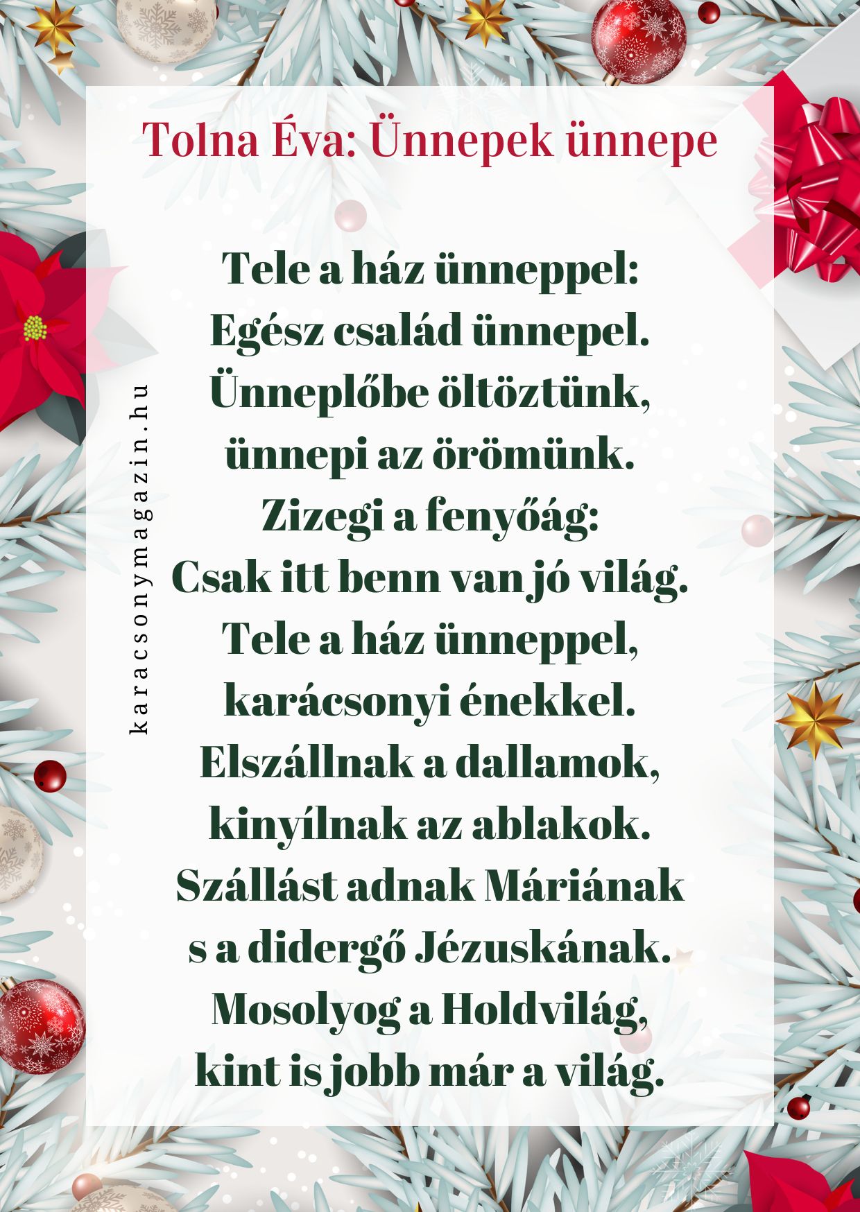 vidám karácsonyi vers gyerekeknek, Tolna Éva Ünnepek ünnepe